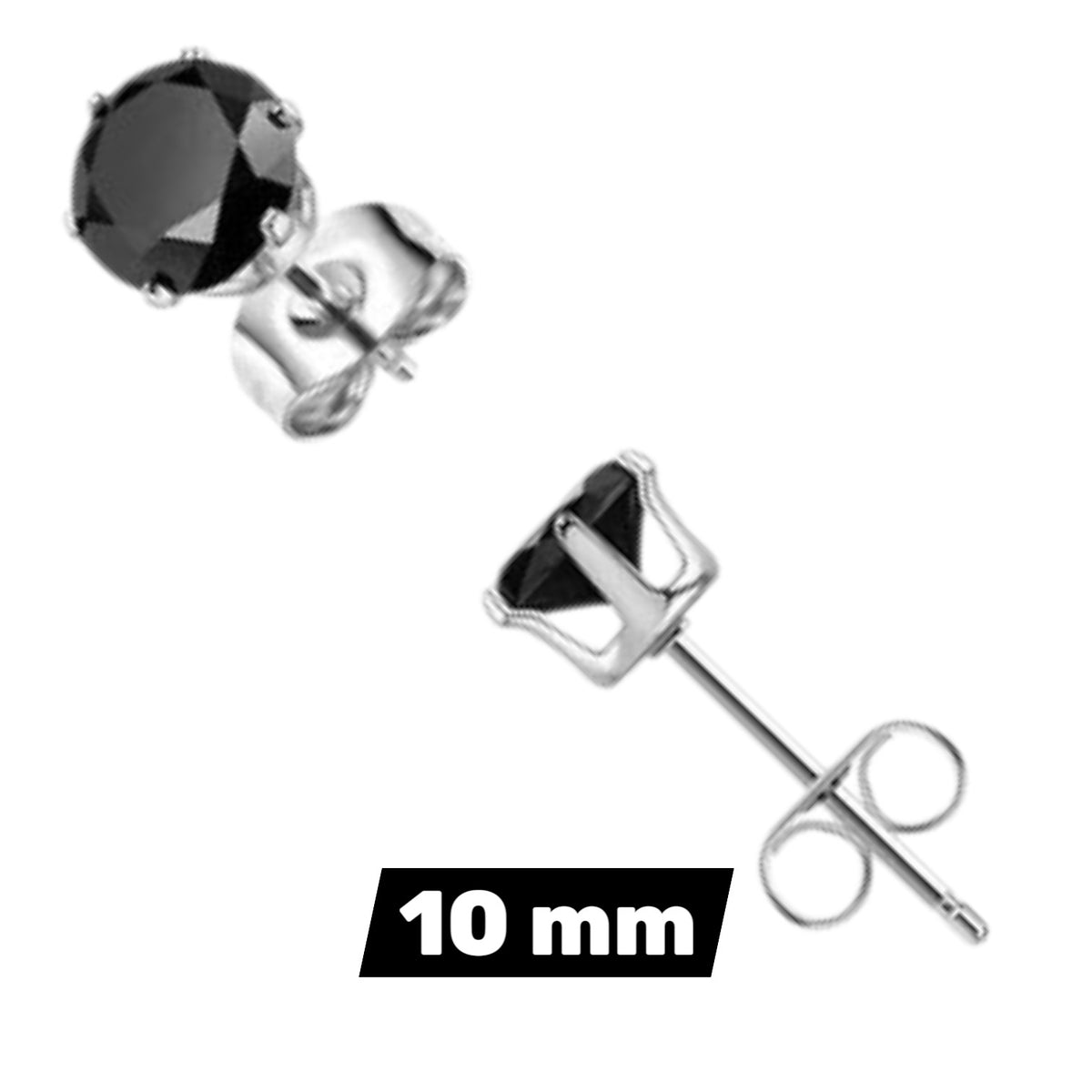 Stalen oorstekers zwarte zirkonia – Rond 2-10 mm