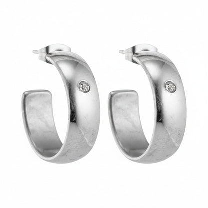 Oorbellen – 23mm Hoepel Creool Zirkonia Accent RVS Zilverkleur Unisex