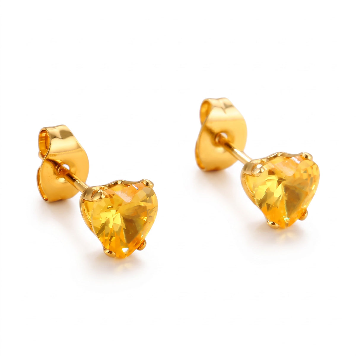 RVS Hartjes Oorbellen Gele Zirkonia – 6mm