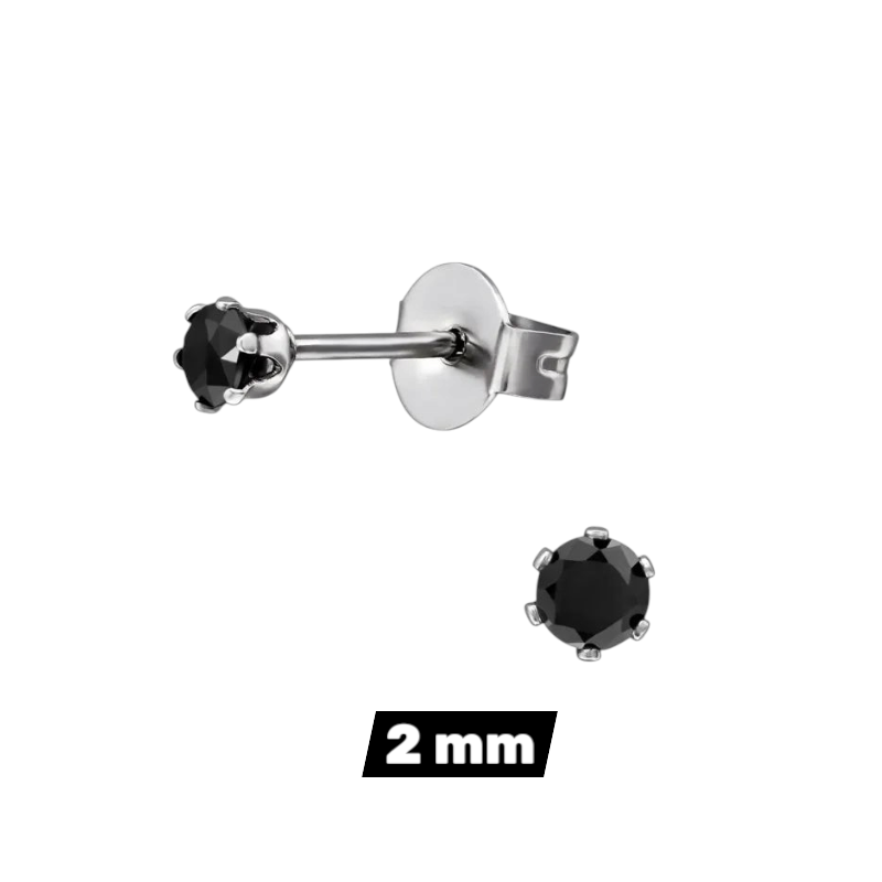 Stalen oorstekers zwarte zirkonia – Rond 2-10 mm