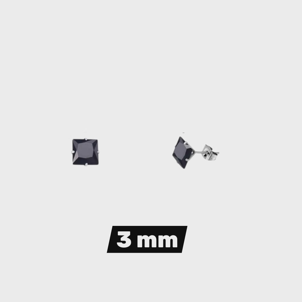 Boucles d'oreilles carrées en acier inoxydable et zirconiums (3-8 mm) - Boucles d'oreilles puces intemporelles