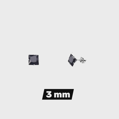 Boucles d'oreilles carrées en acier inoxydable et zirconiums (3-8 mm) - Boucles d'oreilles puces intemporelles