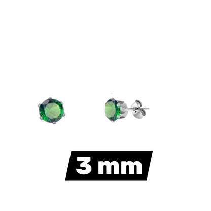 Stainless Steel Zirconia Earrings Dark Green Round - Green Crystal Stud Earrings