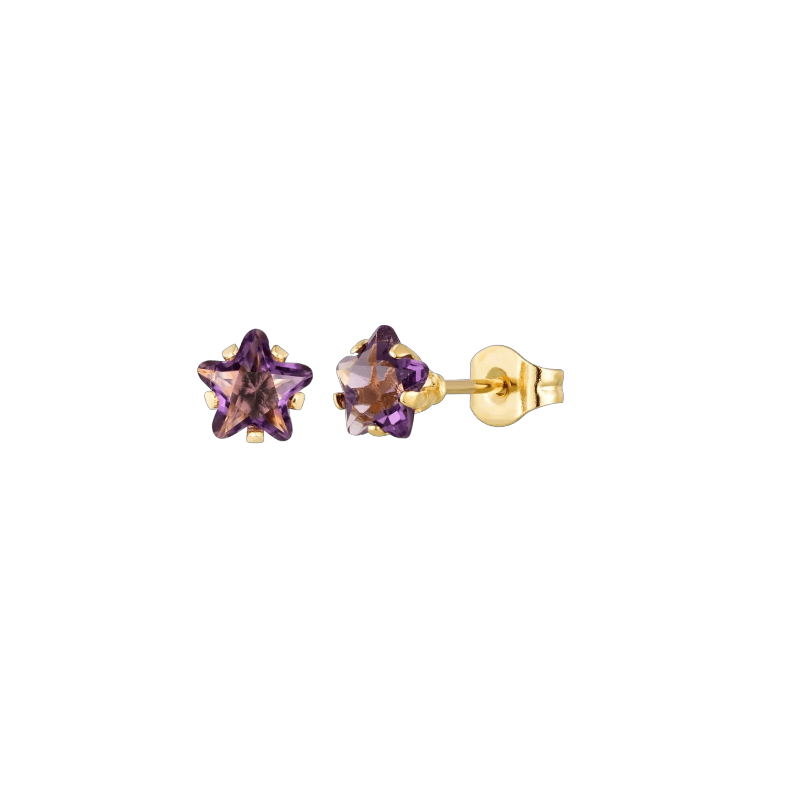 Boucles d'oreilles étoile dorées avec zircon violet en acier inoxydable