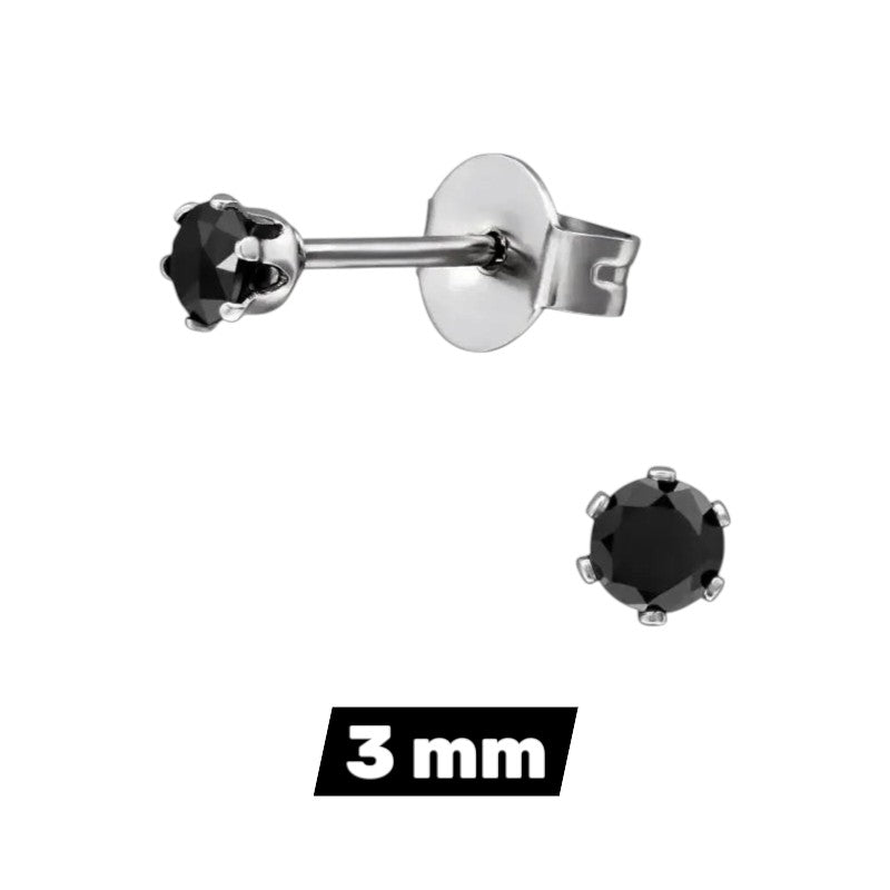 Stalen oorstekers zwarte zirkonia – Rond 2-10 mm