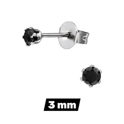 Stalen oorstekers zwarte zirkonia – Rond 2-10 mm