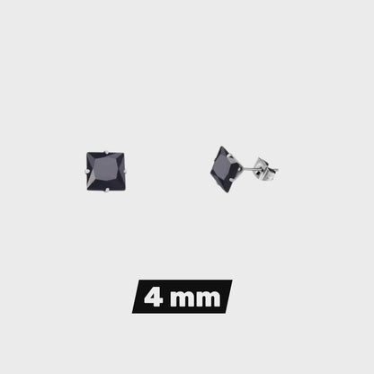 Boucles d'oreilles carrées en acier inoxydable et zirconiums (3-8 mm) - Boucles d'oreilles puces intemporelles