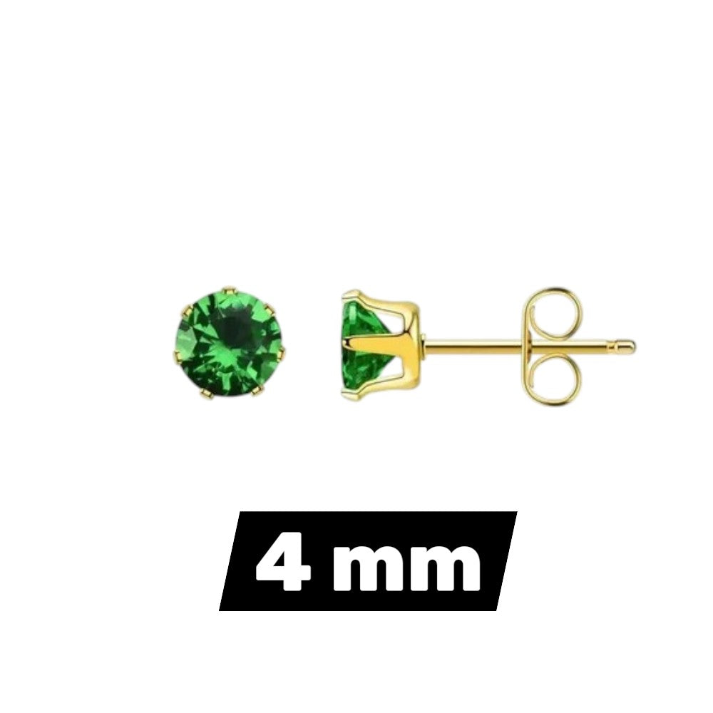 Stainless Steel Zirconia Earrings Dark Green Round - Green Crystal Stud Earrings