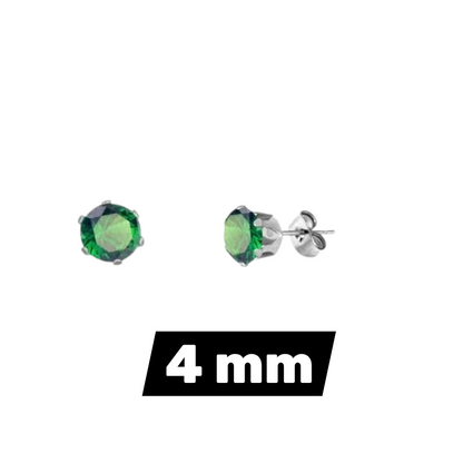 Stainless Steel Zirconia Earrings Dark Green Round - Green Crystal Stud Earrings