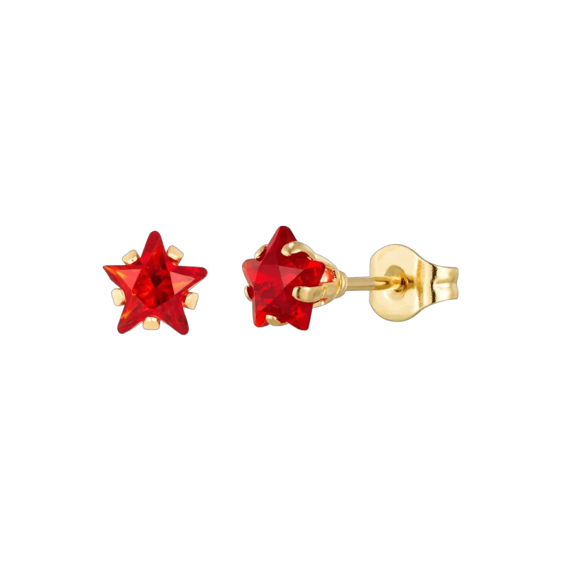 Boucles d'oreilles étoile dorées avec zircon rouge en acier inoxydable
