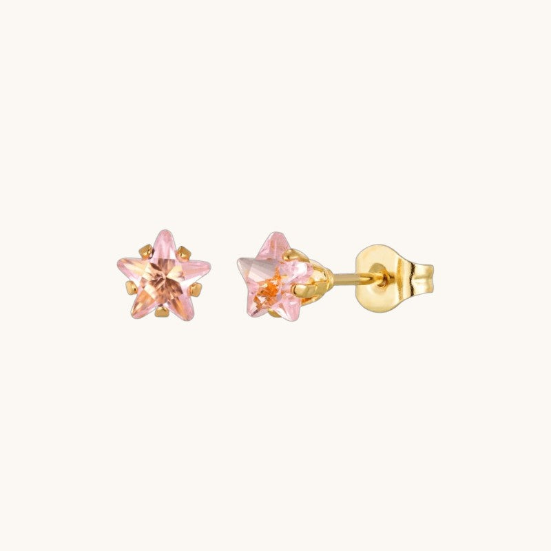 Gold-Plated Stainless Steel Star Stud Earrings with Pink Zirconia – 4, 5 or 6 mm