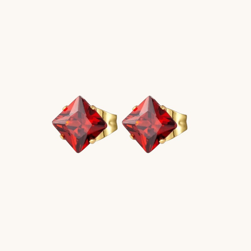 Boucles d'oreilles carrées en acier doré rouge