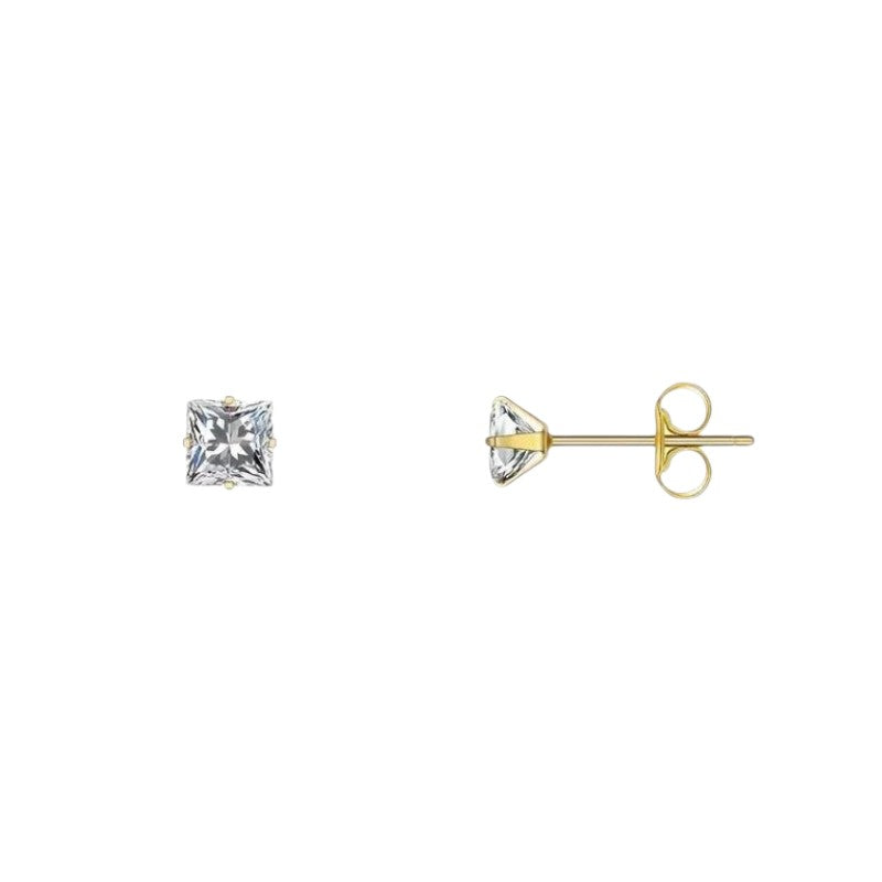 Boucles d'oreilles carrées transparentes en acier doré