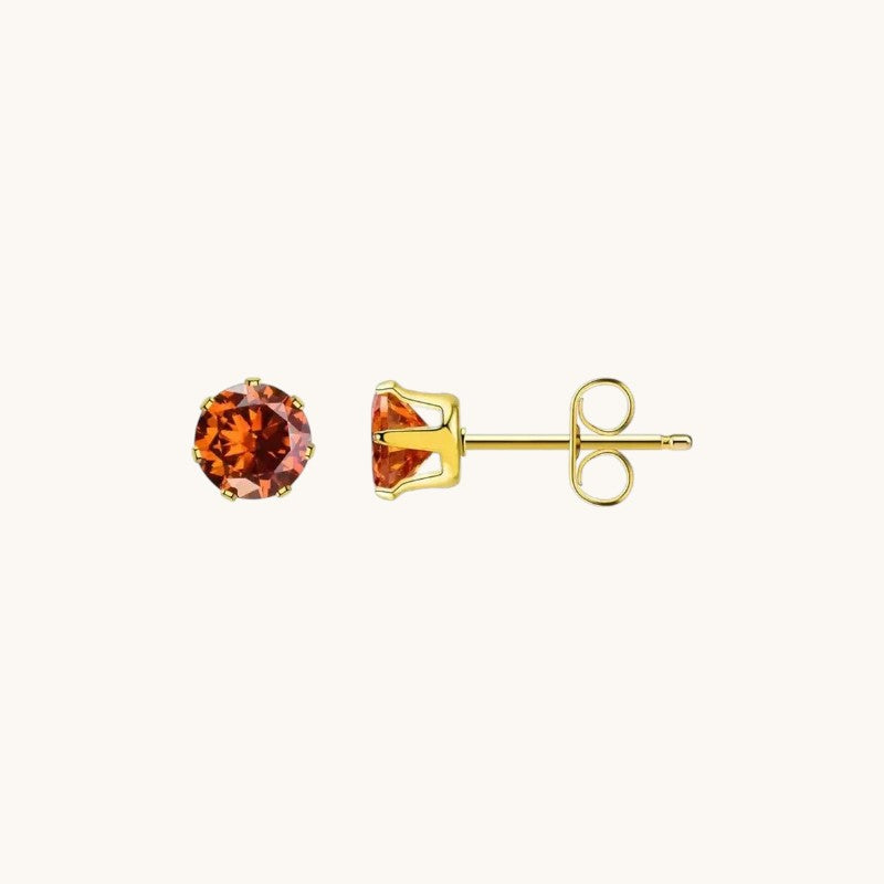 Boucles d'oreilles en zircone - Pierre de naissance orange/rouge - Juillet