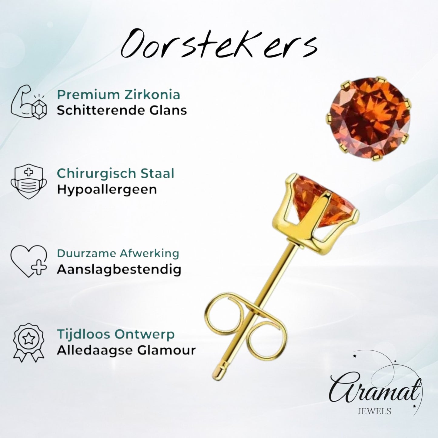 Boucles d'oreilles en zircone - Pierre de naissance orange/rouge - Juillet