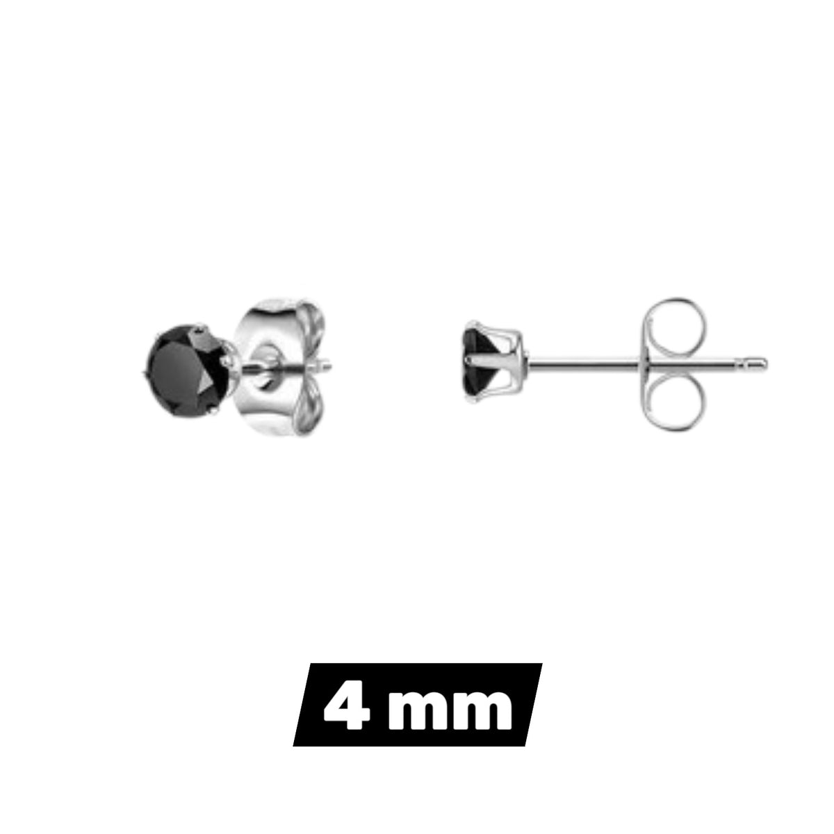 Stalen oorstekers zwarte zirkonia – Rond 2-10 mm