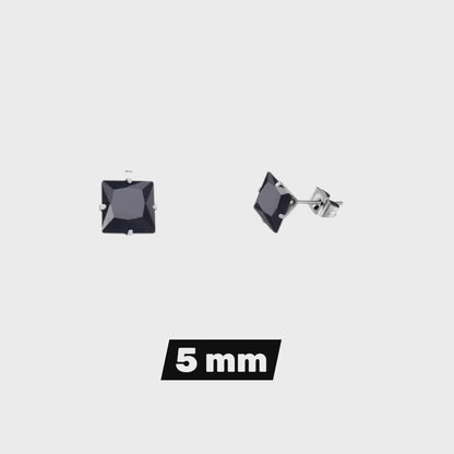 Boucles d'oreilles carrées en acier inoxydable et zirconiums (3-8 mm) - Boucles d'oreilles puces intemporelles