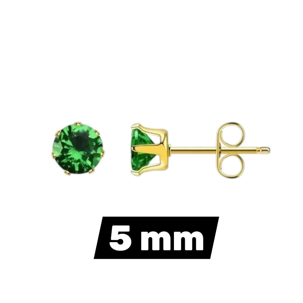 Stainless Steel Zirconia Earrings Dark Green Round - Green Crystal Stud Earrings