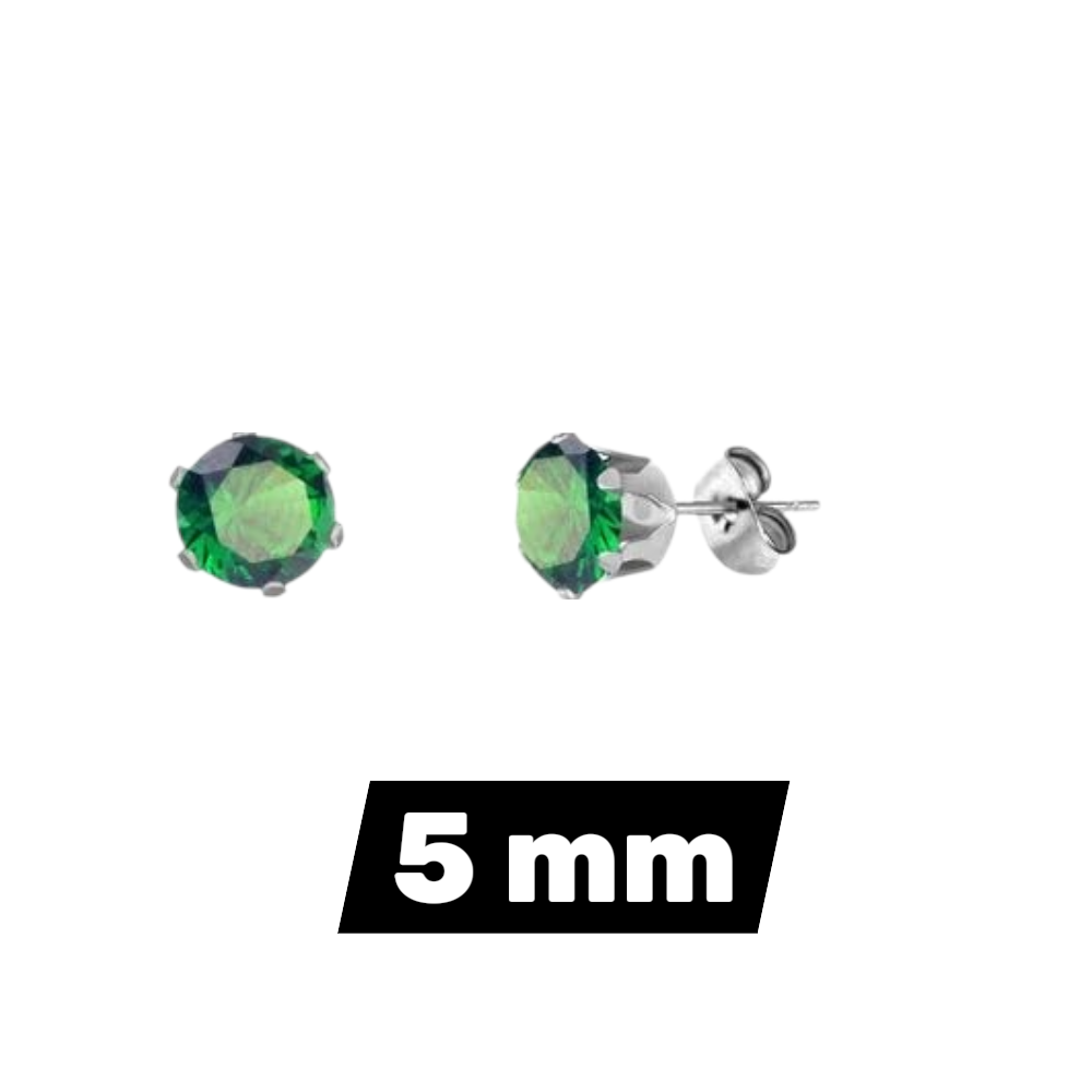Stainless Steel Zirconia Earrings Dark Green Round - Green Crystal Stud Earrings