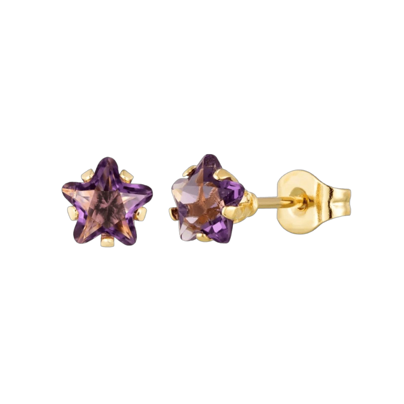 Boucles d'oreilles étoile dorées avec zircon violet en acier inoxydable