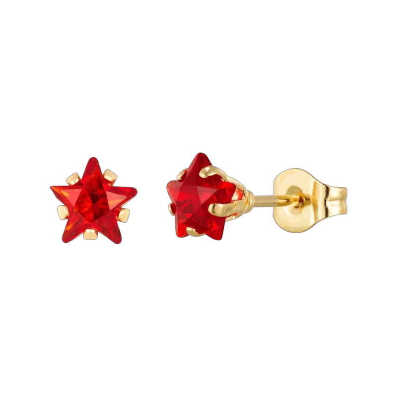 Boucles d'oreilles étoile dorées avec zircon rouge en acier inoxydable
