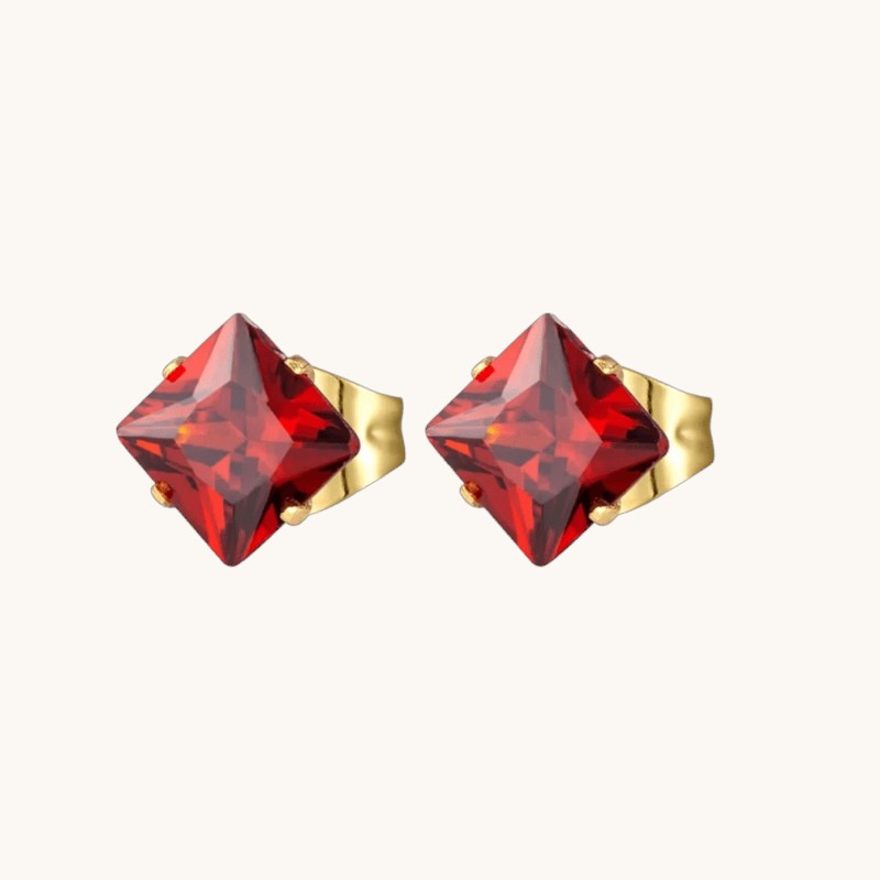 Boucles d'oreilles carrées en acier doré rouge