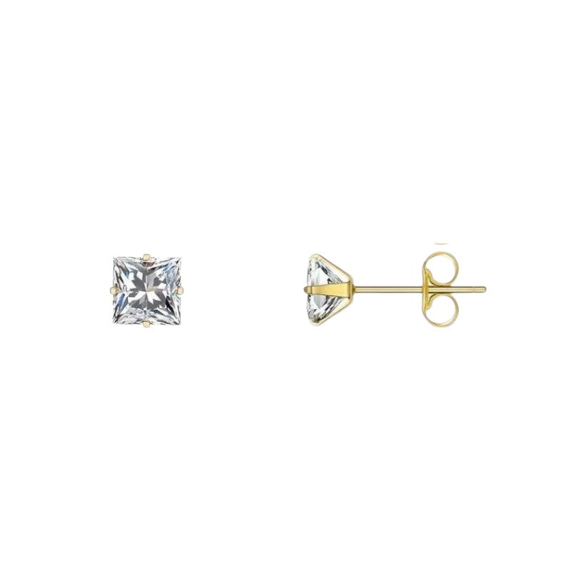 Boucles d'oreilles carrées transparentes en acier doré
