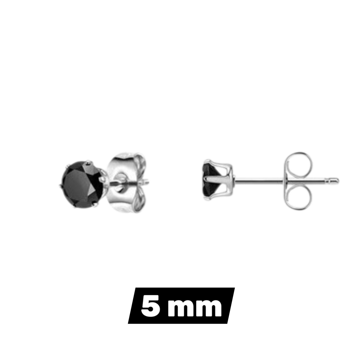 Stalen oorstekers zwarte zirkonia – Rond 2-10 mm