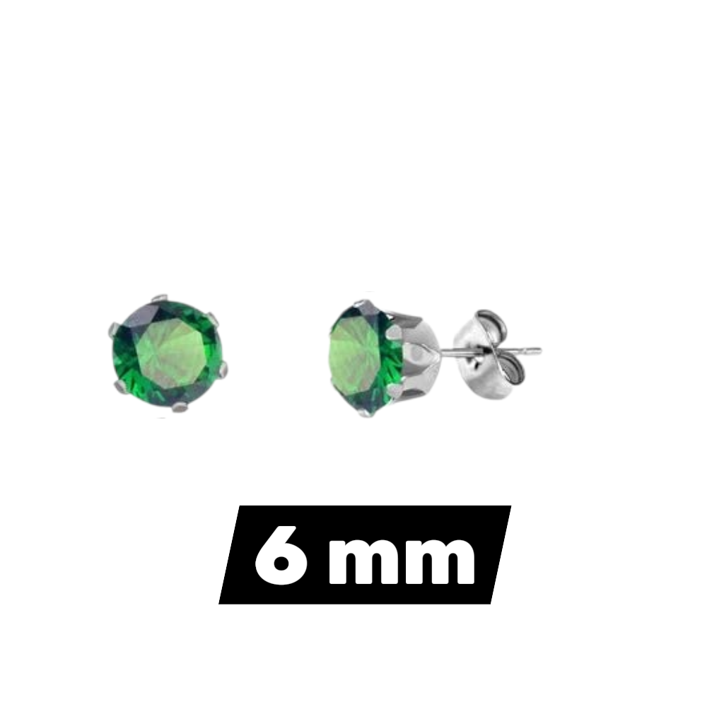 Stainless Steel Zirconia Earrings Dark Green Round - Green Crystal Stud Earrings
