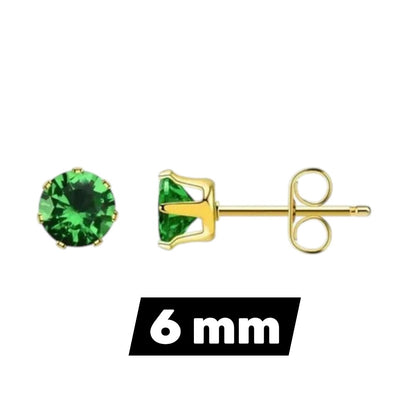 Stainless Steel Zirconia Earrings Dark Green Round - Green Crystal Stud Earrings