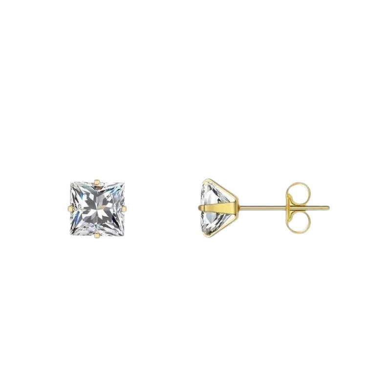 Boucles d'oreilles carrées transparentes en acier doré