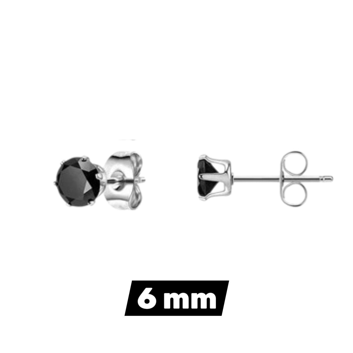 Stalen oorstekers zwarte zirkonia – Rond 2-10 mm