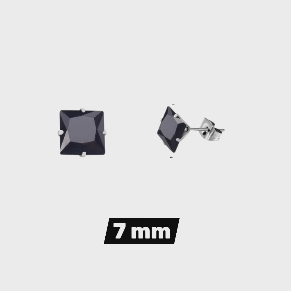 Boucles d'oreilles carrées en acier inoxydable et zirconiums (3-8 mm) - Boucles d'oreilles puces intemporelles