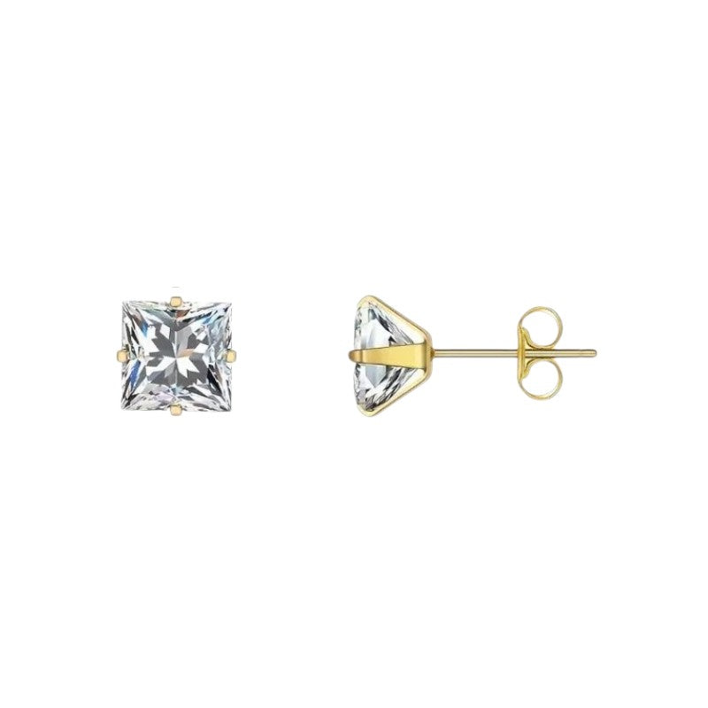 Boucles d'oreilles carrées transparentes en acier doré