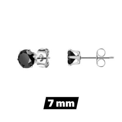 Stalen oorstekers zwarte zirkonia – Rond 2-10 mm