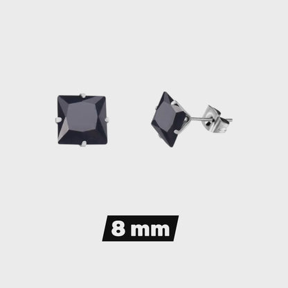 Boucles d'oreilles carrées en acier inoxydable et zirconiums (3-8 mm) - Boucles d'oreilles puces intemporelles