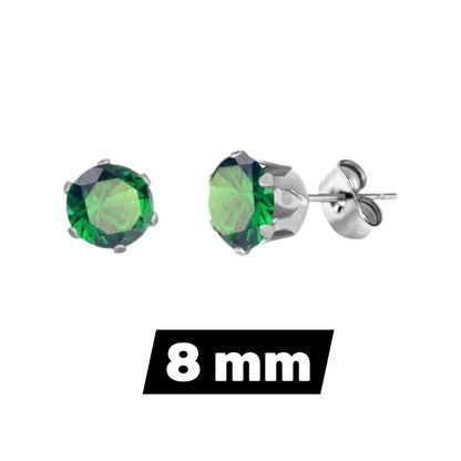 Stainless Steel Zirconia Earrings Dark Green Round - Green Crystal Stud Earrings