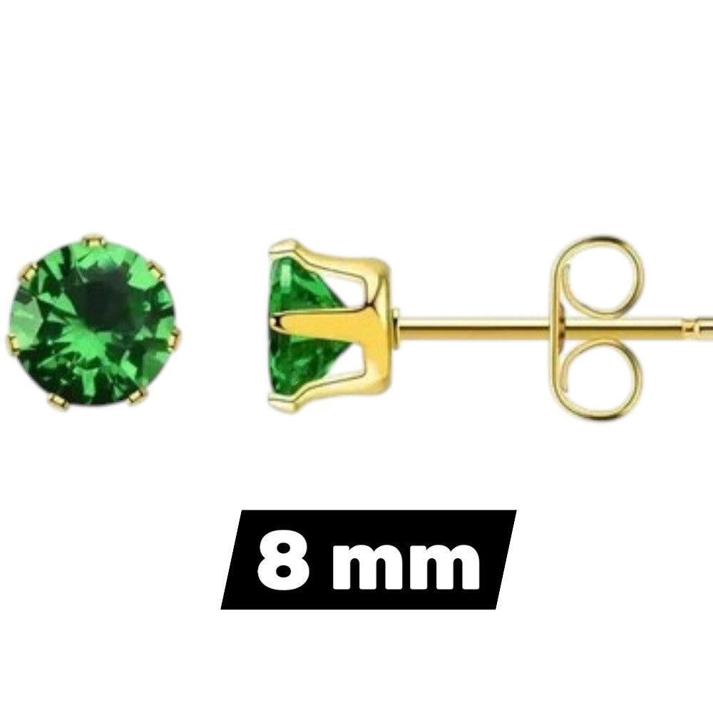 Stainless Steel Zirconia Earrings Dark Green Round - Green Crystal Stud Earrings