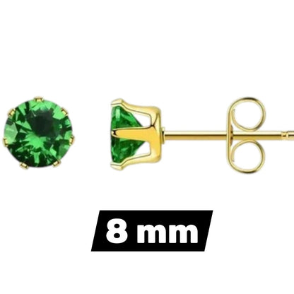 Stainless Steel Zirconia Earrings Dark Green Round - Green Crystal Stud Earrings
