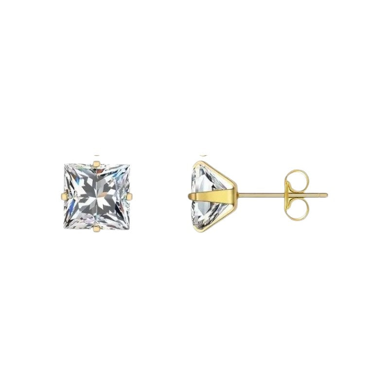 Boucles d'oreilles carrées transparentes en acier doré