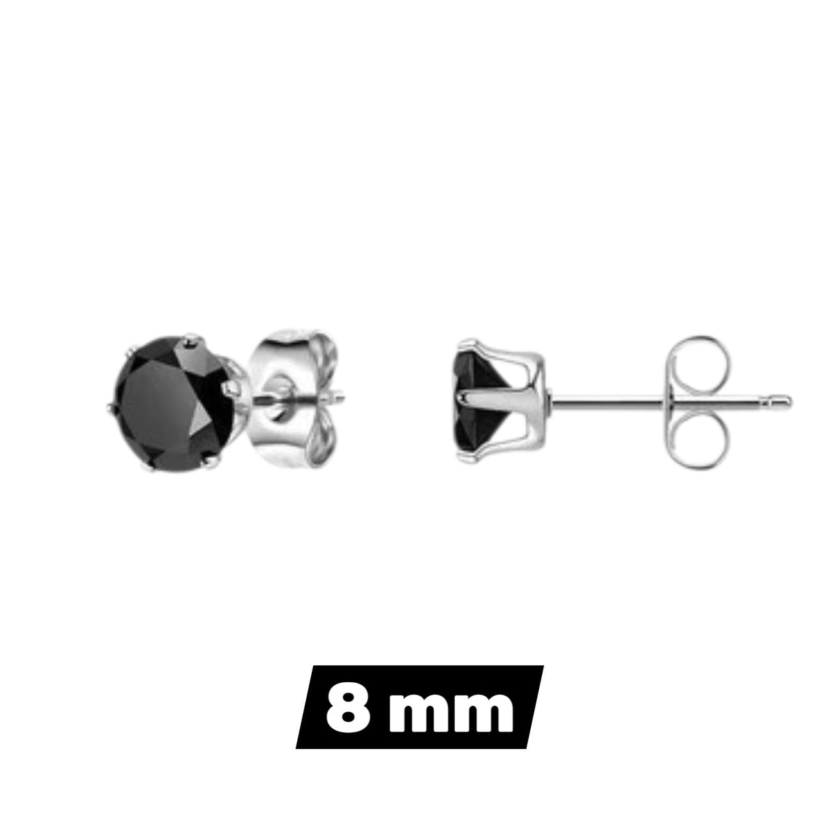 Stalen oorstekers zwarte zirkonia – Rond 2-10 mm