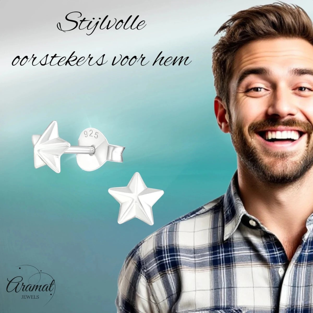 925 Sterling Zilveren 3D Sterretjes Oorknopjes 5mm - Aramat Jewels - Oorbellen - cadeautip