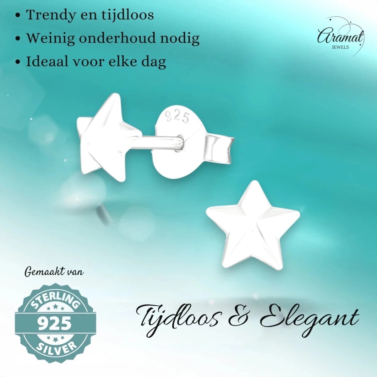 925 Sterling Zilveren 3D Sterretjes Oorknopjes 5mm - Aramat Jewels - Oorbellen - cadeautip