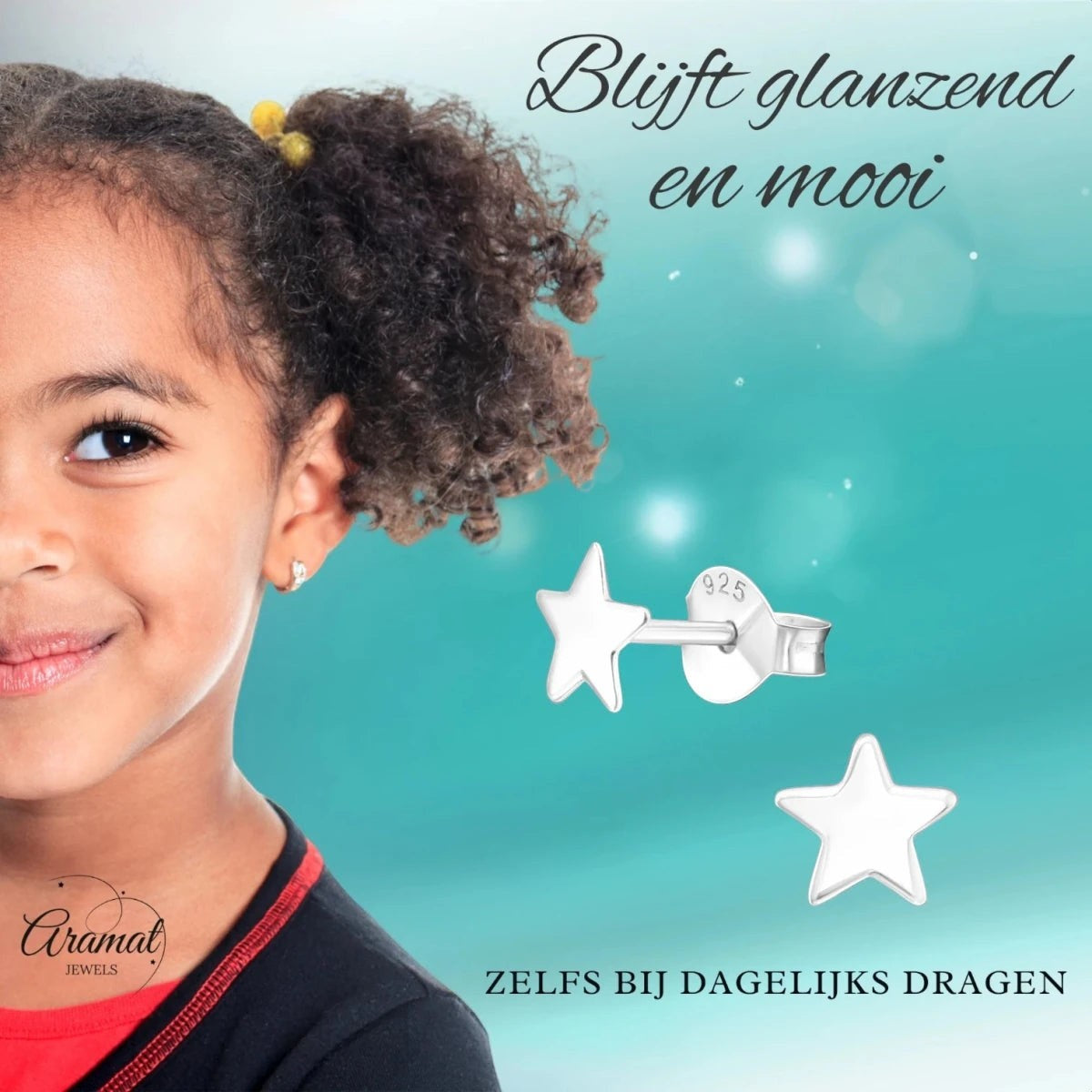 925 Sterling Zilveren Platte Sterretjes Oorknopjes 6mm - Aramat Jewels - Oorbellen - cadeautip