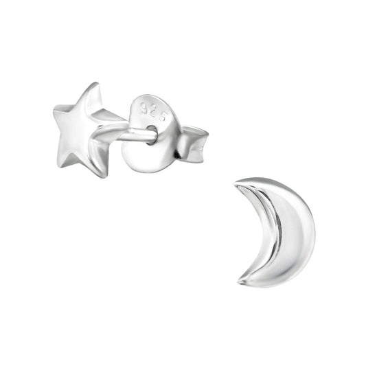 925 Sterling Zilveren Ster en Maan Oorknopjes 6x5mm - Aramat Jewels - Oorbellen - cadeautip