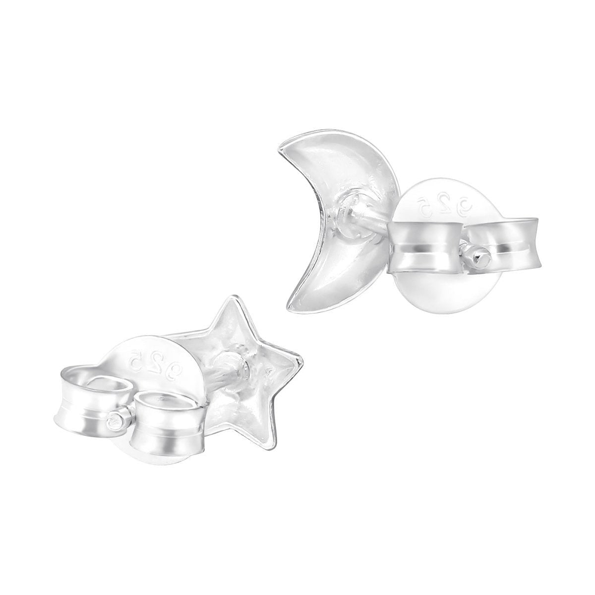 925 Sterling Zilveren Ster en Maan Oorknopjes 6x5mm - Aramat Jewels - Oorbellen - cadeautip