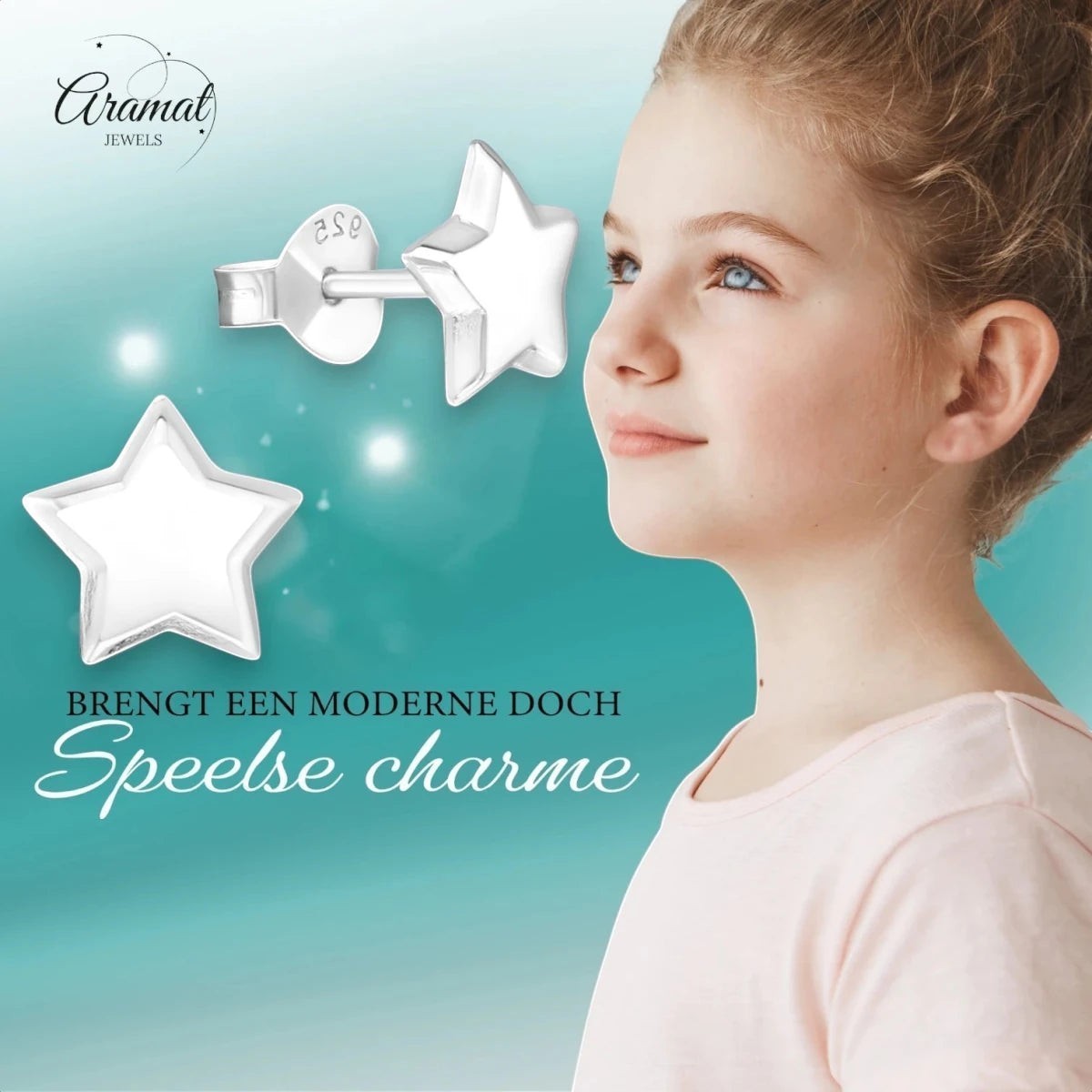 925 Sterling Zilveren Sterretjes Oorknopjes 8mm – Hoogglans Gepolijst - Aramat Jewels - Oorbellen - cadeautip