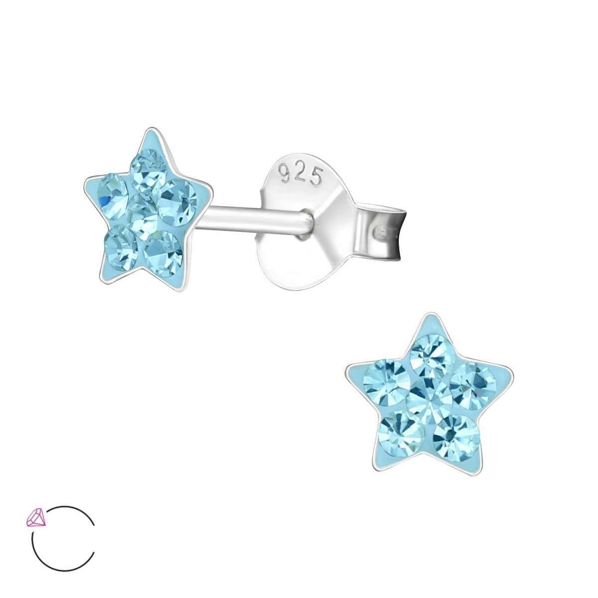 925 Sterling Zilveren Sterretjes Oorknopjes met Blauw Kristal 5mm - Aramat Jewels - Oorbellen - cadeautip