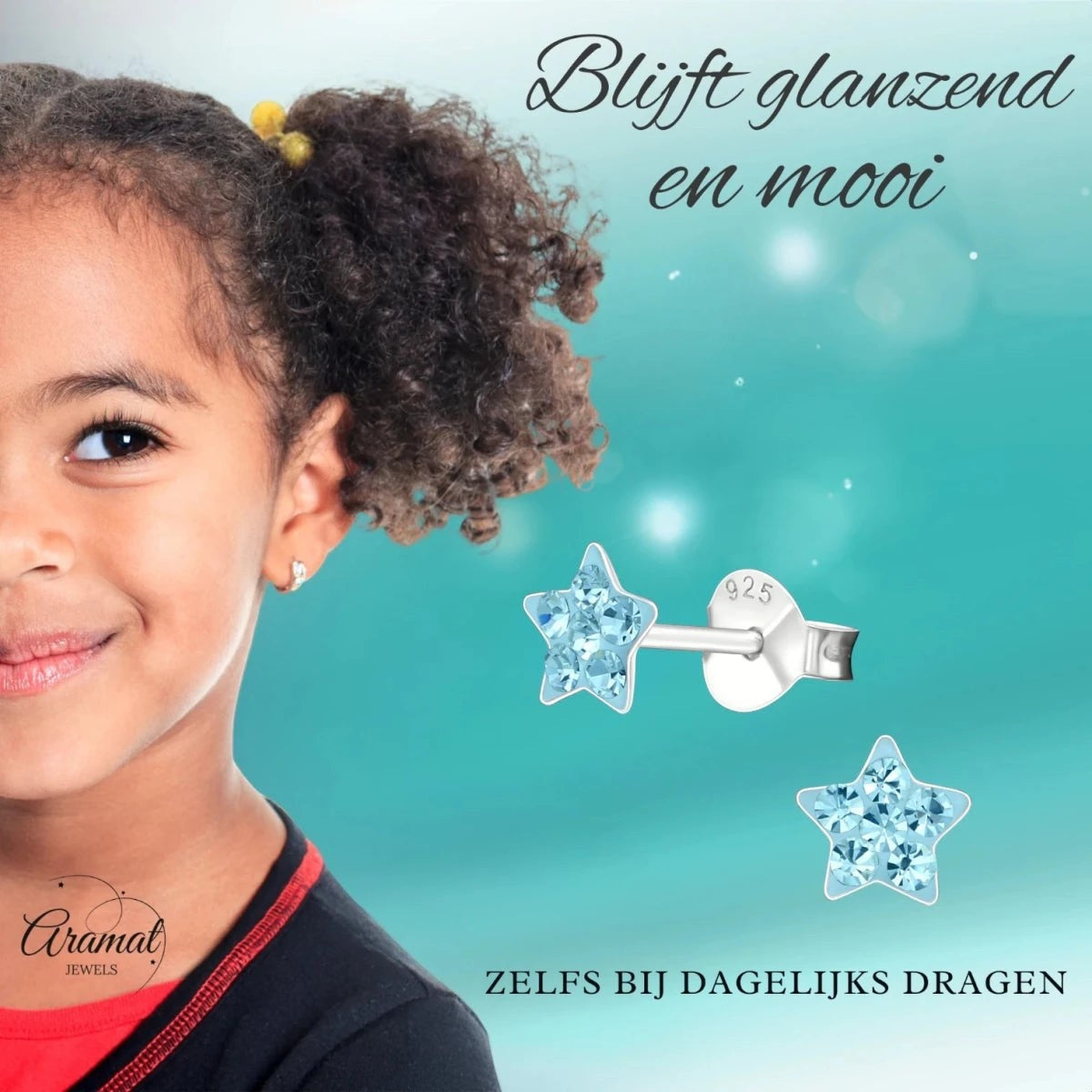 925 Sterling Zilveren Sterretjes Oorknopjes met Blauw Kristal 5mm - Aramat Jewels - Oorbellen - cadeautip