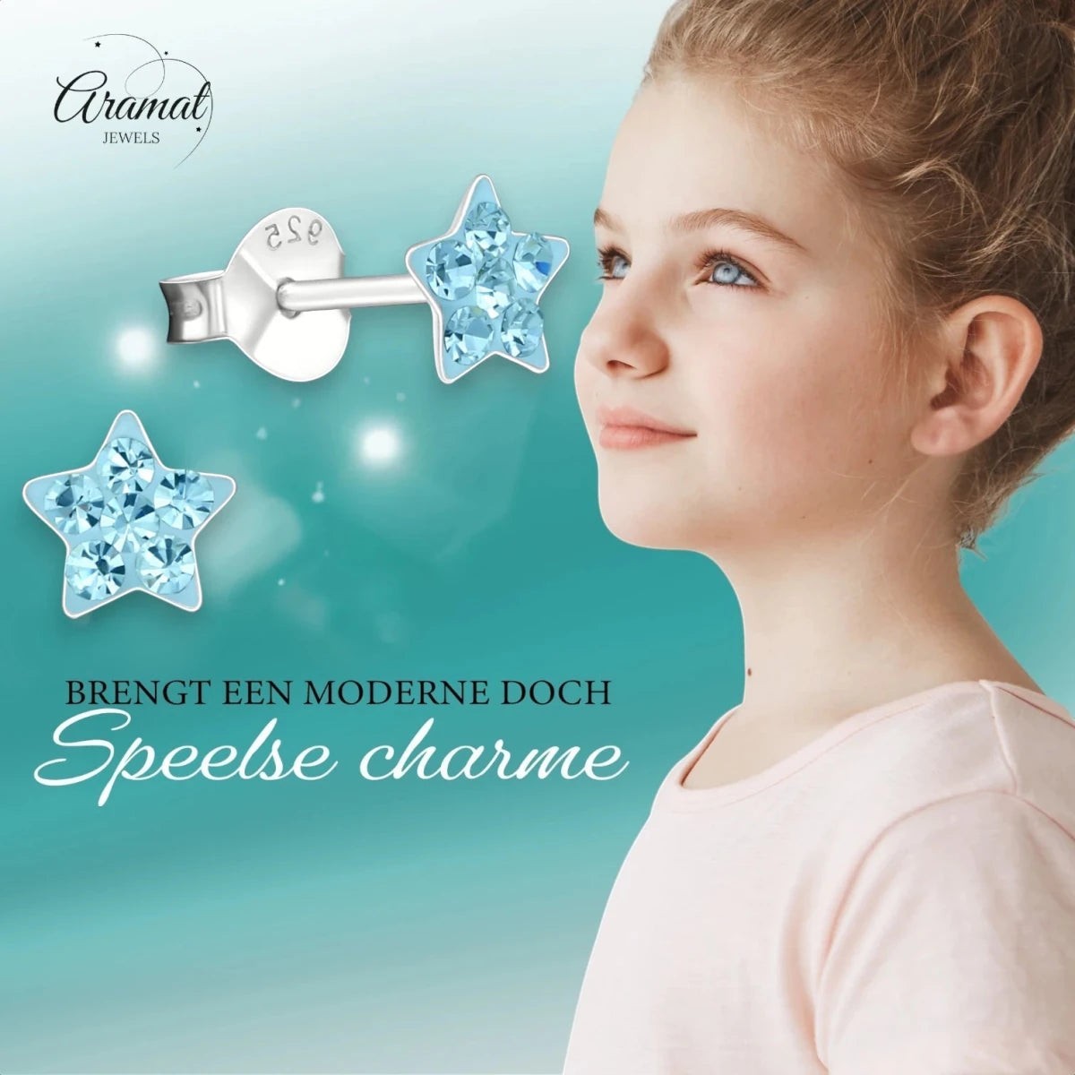 925 Sterling Zilveren Sterretjes Oorknopjes met Blauw Kristal 5mm - Aramat Jewels - Oorbellen - cadeautip